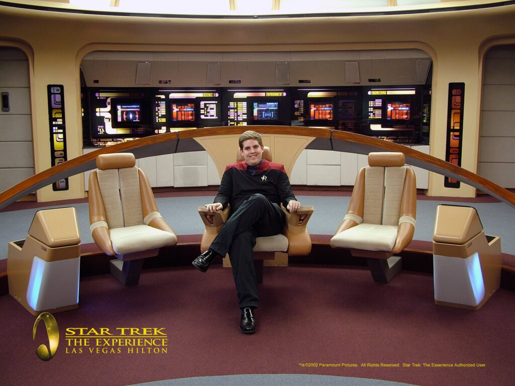 Alex Perry on the Bridge of the NCC-1701-D at the Star Trek Experience