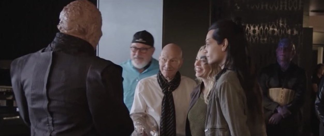 Dominic Burgess, on the set as Mr Vup, talking with the cast while on a break