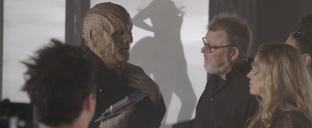 Mr Vup getting direction from Director Jonathan Frakes